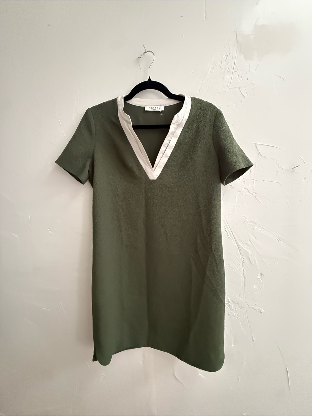 Sandro Olive Green Dress with Cream Trim